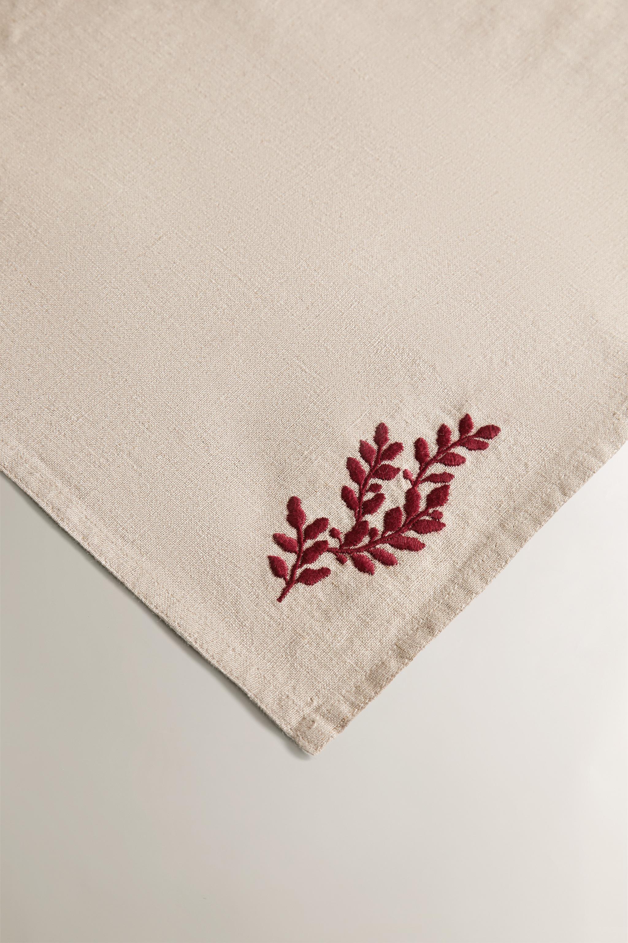 SET OF CHRISTMAS RED LEAF LINEN NAPKINS (SET OF 2)